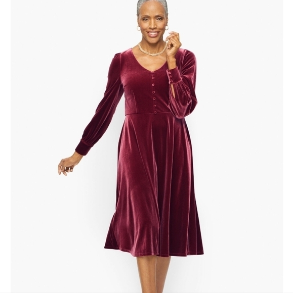 NEW Talbots Holiday Velour Fit & Flare Dress 4 - Picture 1 of 7